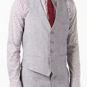 Bar III Men's Light Gray Chambray Linen Suit Vest